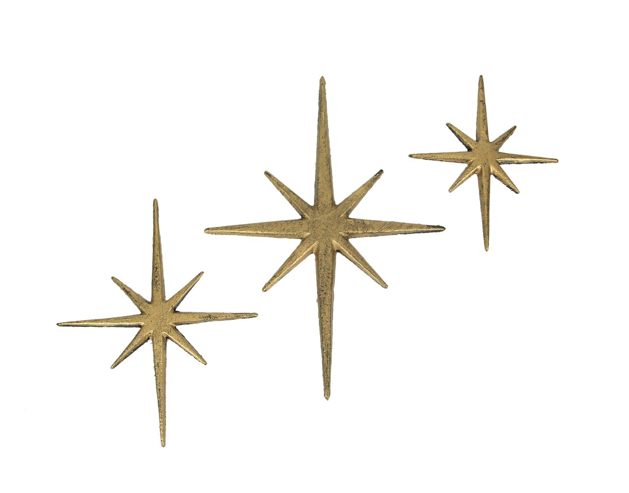 Set of 3 Cast Iron Starburst Wall Hangings Mid Century Modern 8 Pointed Stars